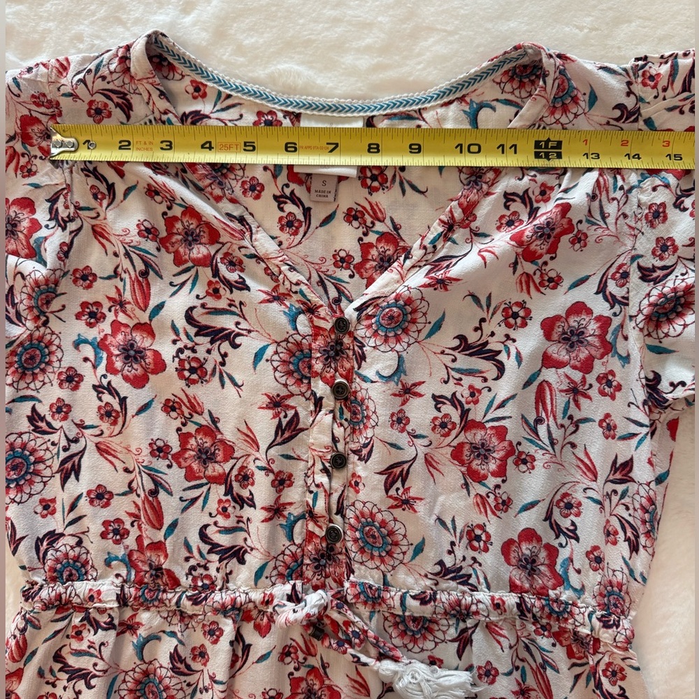 Knox Rose Pale Pink Floral Babydoll Flowy Mini Dress w/ Tie Cinch Waistband - Picture 11 of 14